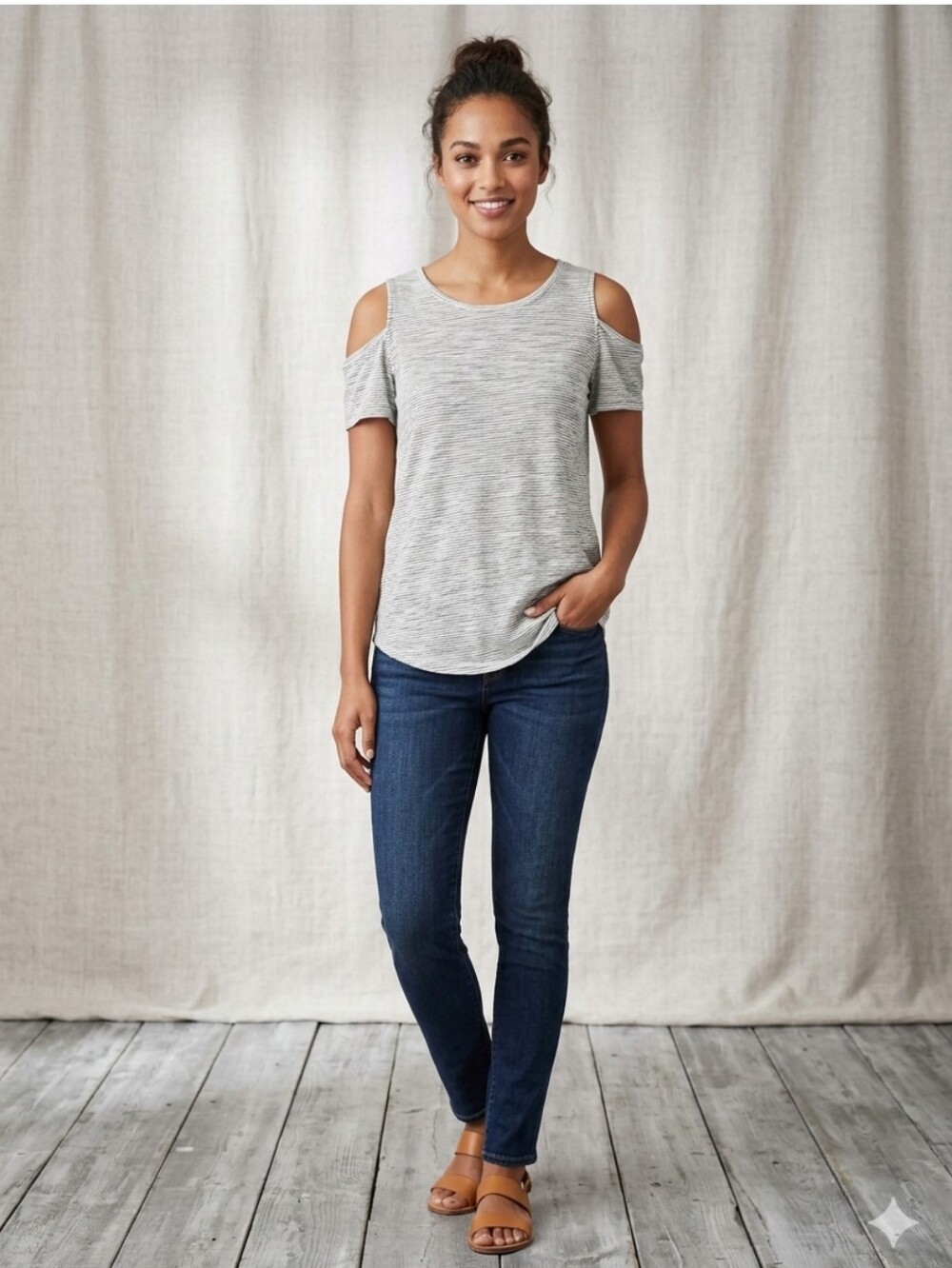 LOFT  cold-shoulder top Grey And White Med.  New